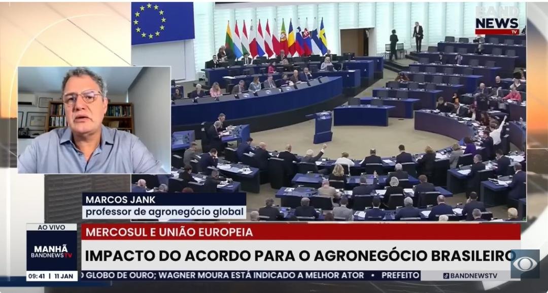 Marcos Jank fala em entrevista para a Band Jornalismo sobre os impactos do acordo UE-Mercosul para o agronegócio brasileiro.