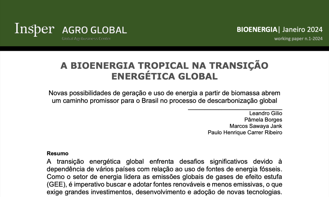A bioenergia tropical na transição energética global