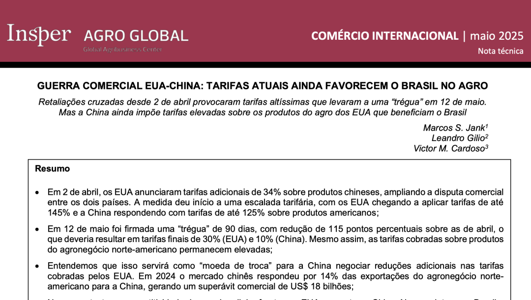 Guerra comercial EUA-CHINA: Tarifas atuais ainda favorecem o Brasil no agro