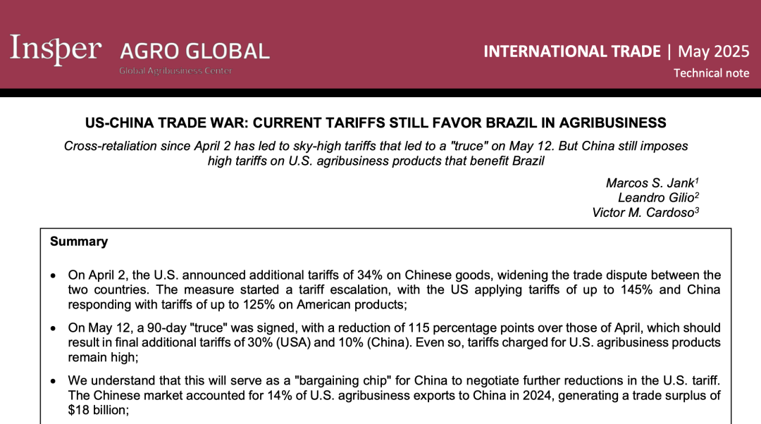 US-CHINA trade war: current tariff still favor Brazil in agribusiness