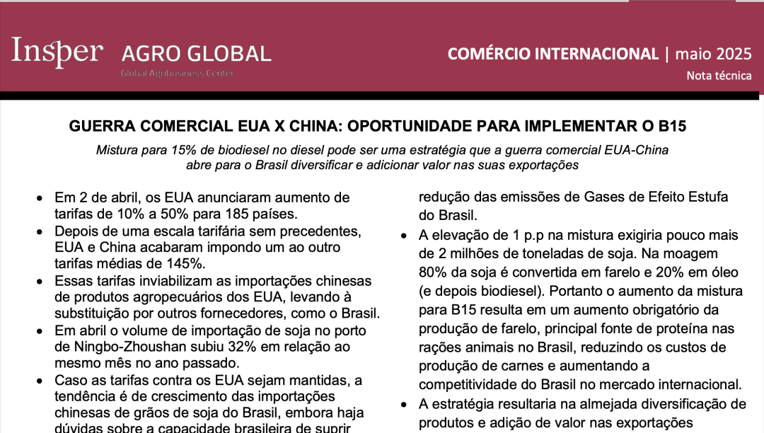 Guerra comercial EUA X China: oportunidade para implementar o B15